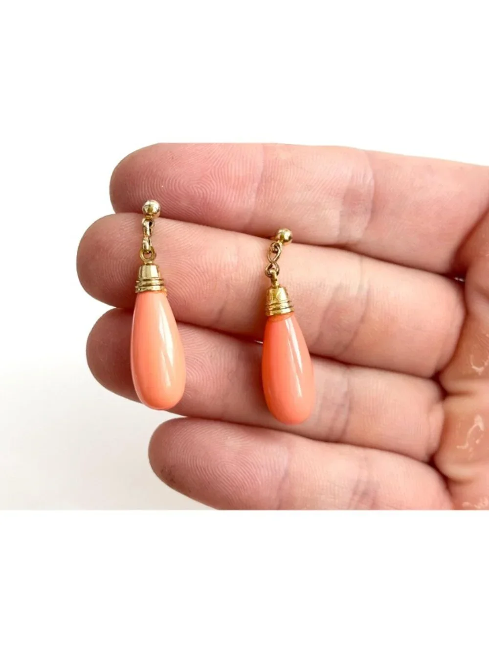 Art Deco Style Faux Coral Gold T Teardrop Vintage Sterling Silver 925 Earrings